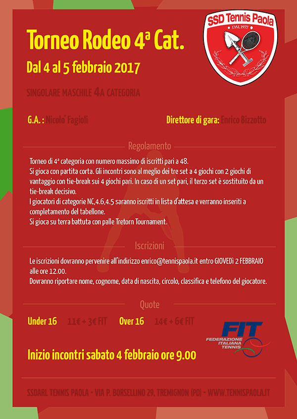 Torneo Rodeo di singolare maschile per giocatori di 4^ categoria